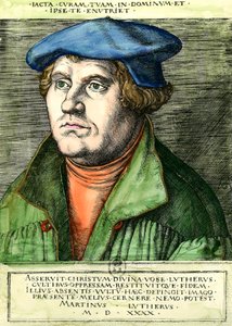 Retrato de Martín Lutero, reformador religioso alemán (grabado del siglo XVI)