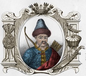 Retrato del monarca mongol Timur (Tamerlán) (1336-1405) - Tamerlán (1336-1405) (o Timur Lang, "Timur el cojo") Grabado de 1861 de Unknown artist