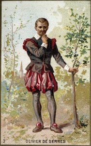 Retrato de Olivier de Serres (1539 - 1619), agrónomo francés. Cromolitografía del siglo XIX.