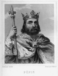 Retrato de Pipino el Breve (v. 714 - 768), Rey de los Francos, primero de los Carolingios - en “Histoire des Français” de Lavallée, grabado, sd