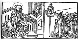 Retrato de Santa Brígida de Suecia (1103 - 1373). Grabado de “Leben der Heiligen - sommerteil” (El libro de los santos) por Jacobus (James) de Voragine (1228-1298). Lübeck 1488 de Unknown artist