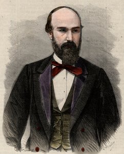 Retrato de Santos Gutiérrez (1820-1872), político y expresidente de los Estados Unidos de Colombia. Grabado en "El Universo Ilustre".