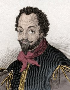 Retrato de Sir Francis Drake (1540-1596), corsario y navegante inglés. Grabado del siglo XIX.