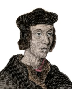 Retrato de Sir John Fortescue de Salden (circa 1531-1607), político inglés, Canciller del Exchequer. Grabado del siglo XIX.