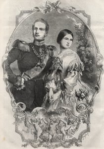 Retrato de Sus Altezas Reales la Princesa Victoria (1840-1901) (Reina Victoria) y el Príncipe Heredero Federico Guillermo de Prusia (1831-1888). Grabado de 1858. de Unknown artist