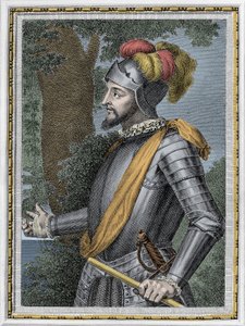 Retrato de Vasco Núñez de Balboa, conquistador español (1475-1517) - Grabado siglo XIX