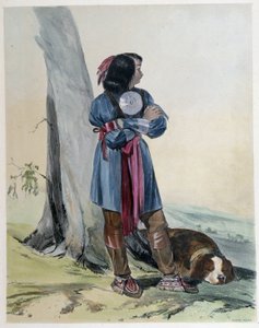 Retrato de un hurón, indio de Canadá, con su perro - en 