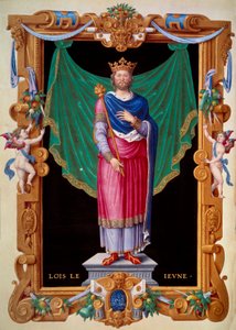 Retrato del Rey de Francia Luis VII el joven (1120-1180). Miniatura en Recueil des rois de France de Jean du Tillet