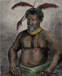 Retrato del Rey Zulú Cetshwayo (o Cetawayo, Cetewayo, Cetywajo, Ketchwayo) (1826-1884) Grabado del siglo XIX de Unknown artist
