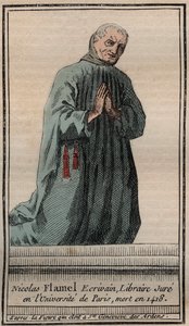 Retrato del alquimista francés Nicolas Flamel (1330-1418) - Grabado - Retrato del alquimista inglés Nicolas Flamel - Grabado Colección privada de Unknown artist
