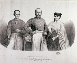 Retrato del patriota y héroe del Risorgimento Giuseppe Garibaldi (1807-1882) entre Teresita, su hija y su esposa Stefano Canzio