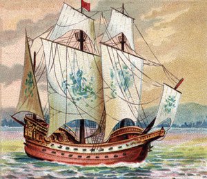 Carraca portuguesa - Representación de una carraca (nave) de la flota portuguesa a finales del siglo XV. de Unknown artist