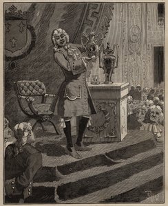 Cerámica: Pierre Joseph Macquer (1718-1784) presentando en la Academia la primera porcelana dura hecha en Francia por la fábrica de Sèvres en 1769. Grabado de 1885 en 