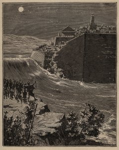 Cerámica: ladrillos crudos en la antigua Grecia. El ejército de Pausanias (siglo V a.C.) desvía el curso de un río para destruir las murallas de ladrillo crudo que protegían la ciudad de Mantinea. Grabado de 1885 en 