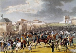 Preparativos para una carrera en Epsom (Epsom Oaks: carrera de caballos inglesa). Grabado del siglo XIX Colección privada de Unknown artist