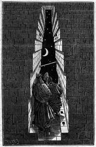 Sacerdotes del antiguo Egipto observando las estrellas en la Gran Pirámide de Keops (Cheops, Keops, Khufu, Khufu) en Giza. Grabado en "La Nature: revue des sciences et de leurs aplicaciones aux arts et a l