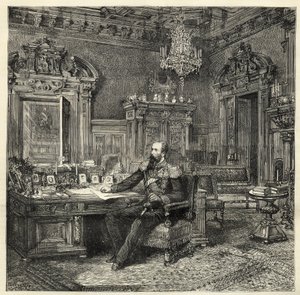 Príncipe Alejandro de Bulgaria (1857-1893), en su estudio - Alejandro de Battenberg - Retrato de Alejandro I de Bulgaria o Alejandro de Battenberg (1857-1893) en su gabinete de trabajo - 1886 de Unknown artist