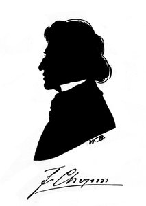 Perfil en silueta del compositor polaco Frederic Chopin (1810-1849) con autógrafo. Siglo XIX