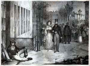 Paseo por los bulevares en París en el siglo XIX - grabado de Unknown artist