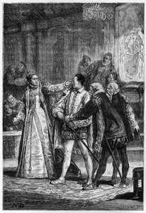 La reina Isabel I de Inglaterra golpeando al 2º Conde de Essex Robert Devereux de Unknown artist