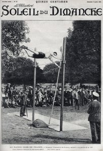 Club de carreras de Francia. Sheldon, campeón de Francia, salta 2,95 m en salto con pértiga. Grabado en "Le sun-du-dimanche", 2 de julio