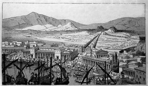 Reconstrucción del Puerto de Pireo en Grecia en el período antiguo