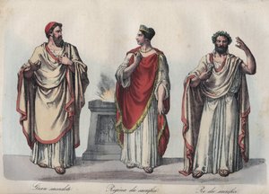 Religión en la antigua Roma - Sacerdote romano - Regina sacrorum - Rex Sacrorum (rex sacrificulus) - grabado de “Usi e Costumi di Tutti i Popoli dell