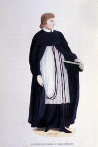 Religioso de la Orden del Santo Sepulcro. Grabado de un álbum sobre órdenes religiosas, París de Unknown artist