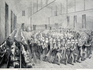 Procesión religiosa de los Shakers en Nueva York. Ilustración del siglo XIX. de Unknown artist