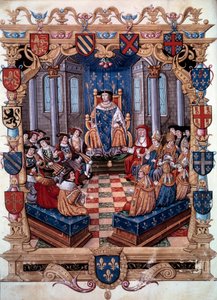 Representación del Rey Francisco I (1494-1547) rodeado de sus doce pares. De una miniatura. Siglo XVI. Chantilly, Museo Condé