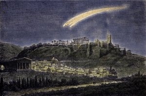 Representación de un cometa sobre la ciudad de Atenas en 1878 de Unknown artist