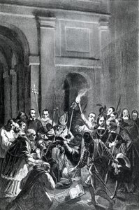 Representación de una escena de exorcismo. Ilustración del siglo XIX
