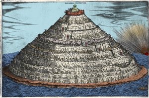 Representación del Purgatorio según la Divina Comedia de Dante Alighieri (1265-1321): el Paraíso terrenal está en la cima. Grabado anónimo del siglo XVII de Unknown artist