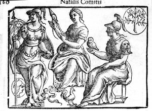 Representación de la divinidad Atenea. Grabado de “Mythologiae sive explicationes fabularum” de Natalis Comitis. 1637