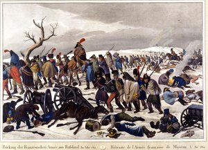 Retirada del ejército francés de Moscú en 1812 (grabado del siglo XIX) de Unknown artist