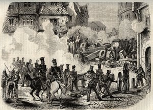Revoluciones 1848-1849, Alemania, Frankfurt - Tropas asaltando una barricada en Frankfurt, Alemania, el 18 de septiembre de Unknown artist