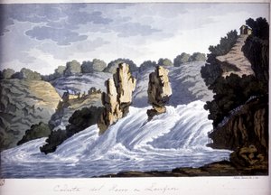 Cascada del Rin en Laufen, Alemania. Grabado de principios del siglo XIX