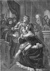 Ricardo III, rey de Inglaterra, secuestrando a los hijos de su hermano Eduardo IV (1452-1485) de su madre. Grabado de 1860 basado en la pintura de Stilke