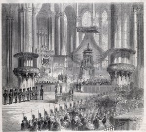 Risorgimento - Celebración del Te Deum en la Catedral de Milán en presencia de los reyes de Italia y Francia de Unknown artist