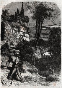 Rodomonte, Isabella y el Viejo Ermitaño - grabado de 1851 de 