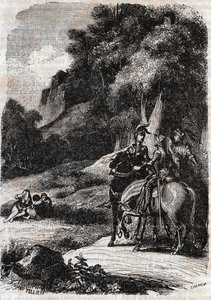 Ruggero, Marfisa y las tres mujeres - grabado de 1851 de 