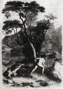 Roland persiguiendo a Angélica - grabado de 1851 de 