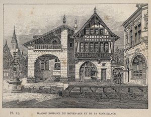Casa romana de la Edad Media y el Renacimiento - grabado de 1889 en 