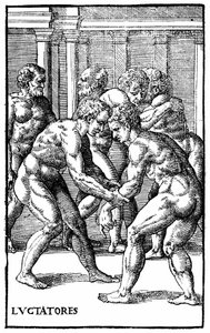 Luchadores romanos - en "Hieronymi Mercurialis de Arte Gymnastica", edición de Venecia de Unknown artist