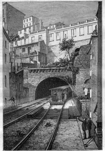 Ruta del ferrocarril de Lyon a Fourviere - grabado en “Journal des voyages” 1884