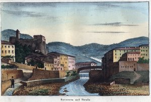 Ciudad de Rovereto en Trentino en el norte de Italia - siglo XIX - grabado de “Usi e Costumi di Tutti i Popoli dell