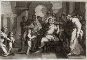 Biblia de Royaumont, Nuevo Testamento: Niño modelo de humildad. Jesucristo propone a sus discípulos un niño como modelo del cristiano humilde. Ilustración de 1811 de Unknown artist