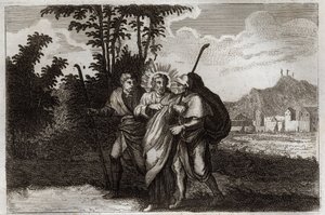 Biblia de Royaumont, Nuevo Testamento: Discípulos de Emaús. Los dos discípulos de Emaús se encuentran con el Cristo resucitado. Ilustración de 1811. de Unknown artist