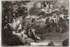 Biblia de Royaumont, Nuevo Testamento: El eunuco bautiza. San Felipe diácono anuncia la fe a un eunuco de la reina de Etiopía y lo bautiza. Ilustración de 1811. de Unknown artist
