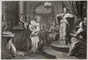 Biblia de Royaumont, Nuevo Testamento: Jesucristo ante Caifás y Anás (Hanan o Ana o Hanne). Ilustración de 1811. de Unknown artist